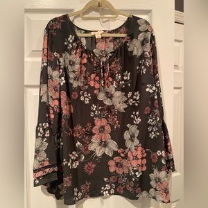 Style & Co 3X NWT floral dress shirt. Grey/pink/white